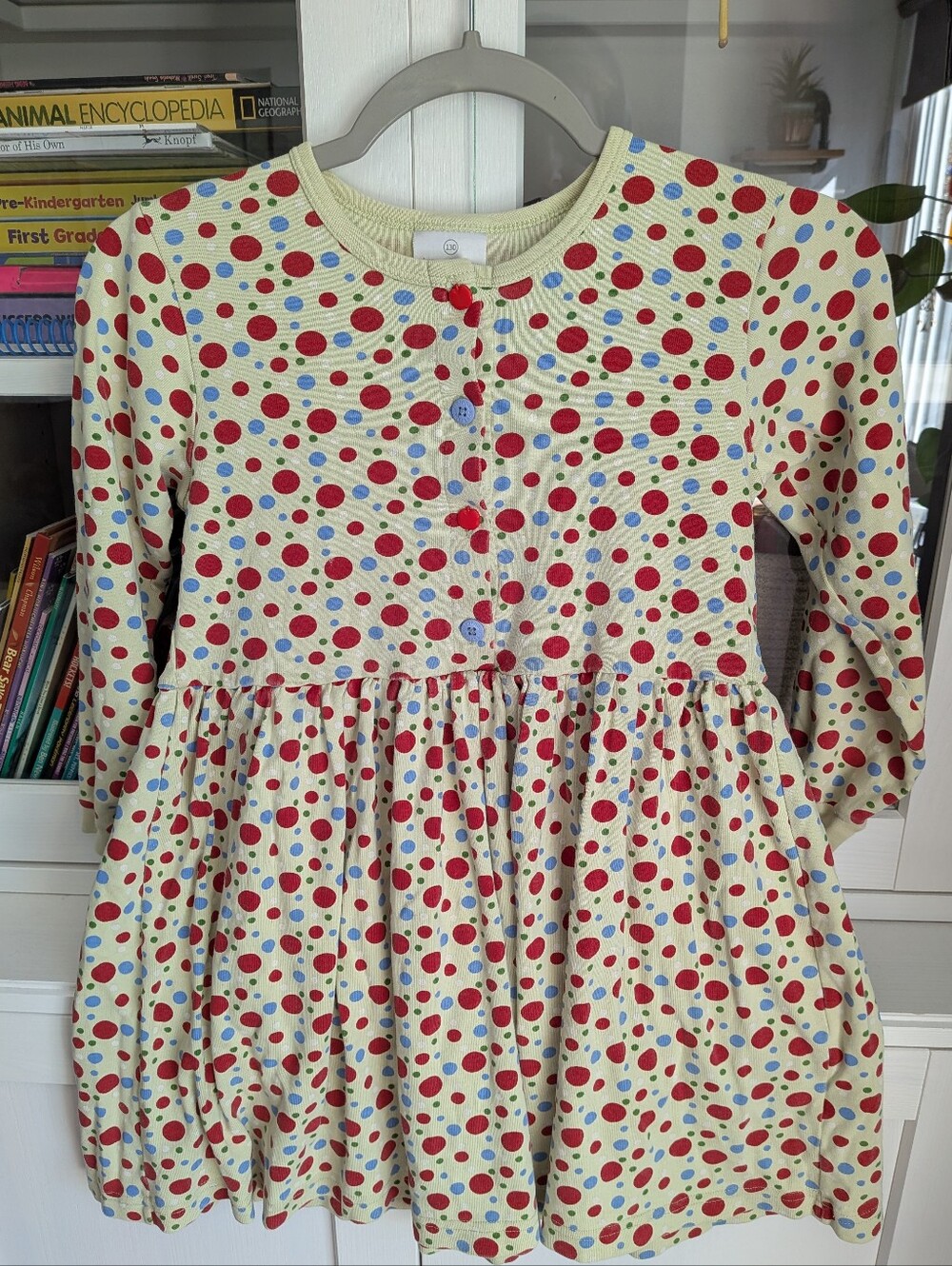 Hanna Andersson Size 130 8 Girls Polka Dot Apple Button Knit Dress Cotton